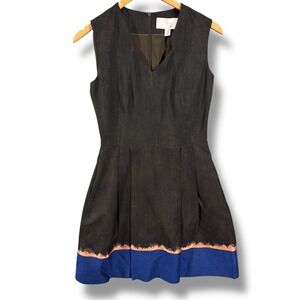 Hugo Boss Olive Fantasy Blue Dolena Jacquard Fit Flare Cocktail Dress Size 2